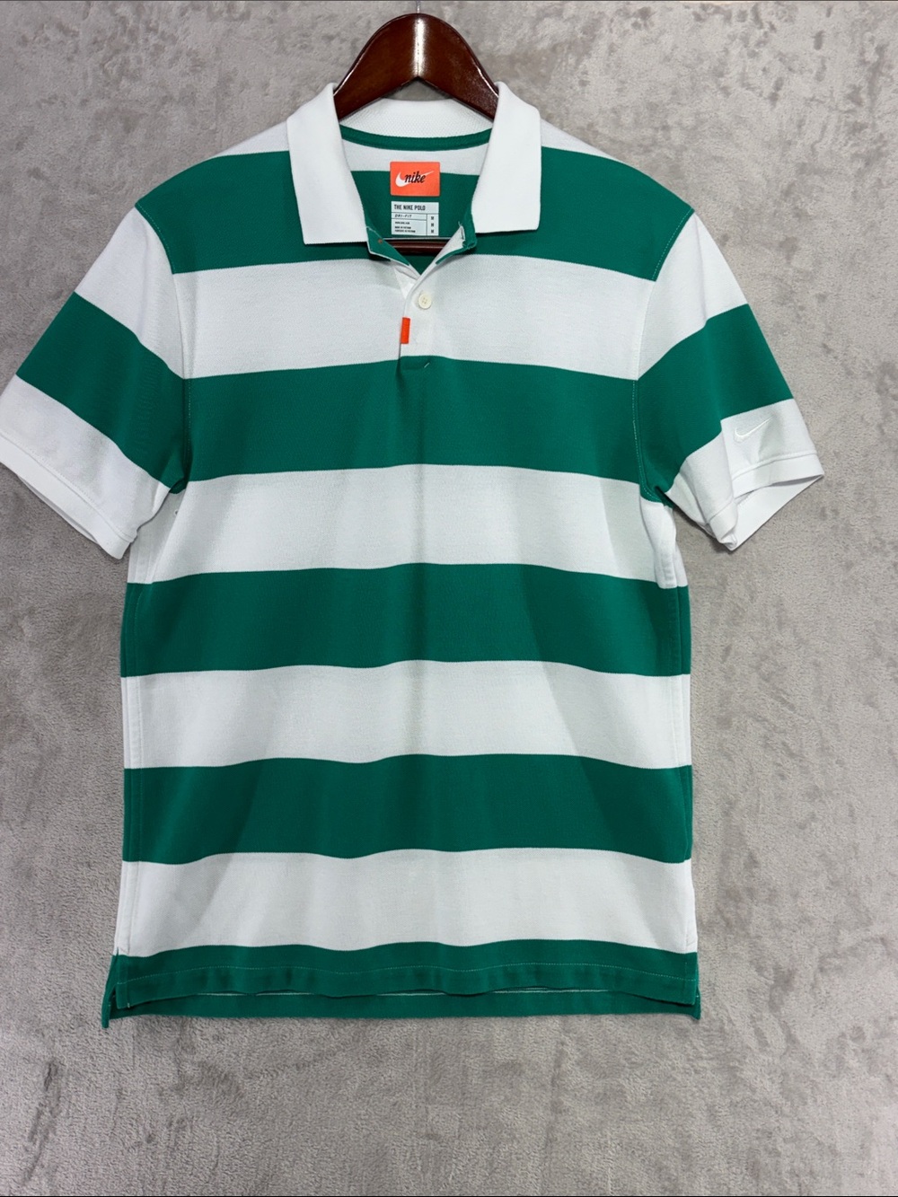 Nike Men’s White & Green Wide-Stripe Polo Size M